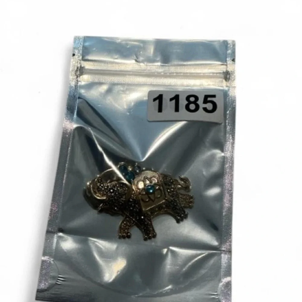Vintage FAF Elephant Brooch Gold-Tone Marcasite‎ Teal Excellent Good Luck Charm